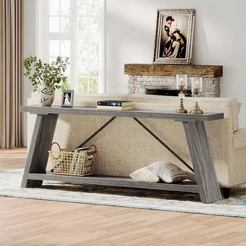 Table Console/Canapé en Bois Rustique de 70,9 Pouces de Long avec Étagère de Rangement