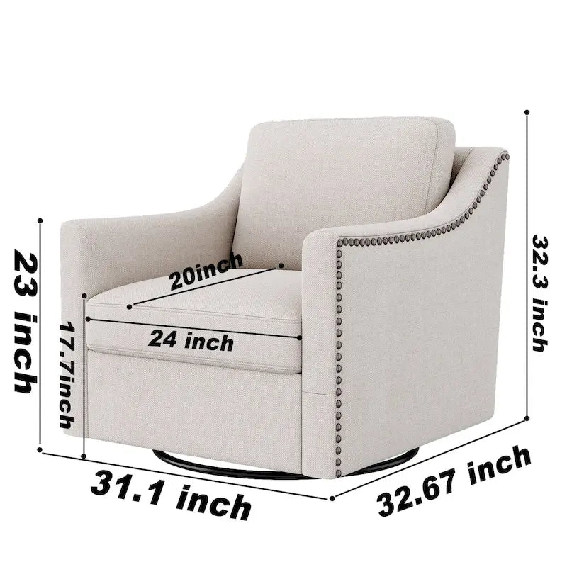 Fauteuil pivotant à 360 degrés en coton et lin Tissu agréable pour la peau Conception ergonomique