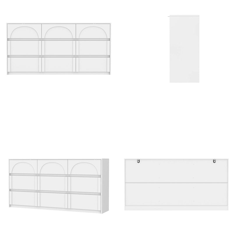 Commode de rangement blanche à 6 tiroirs pour chambre, salle à manger et cuisine